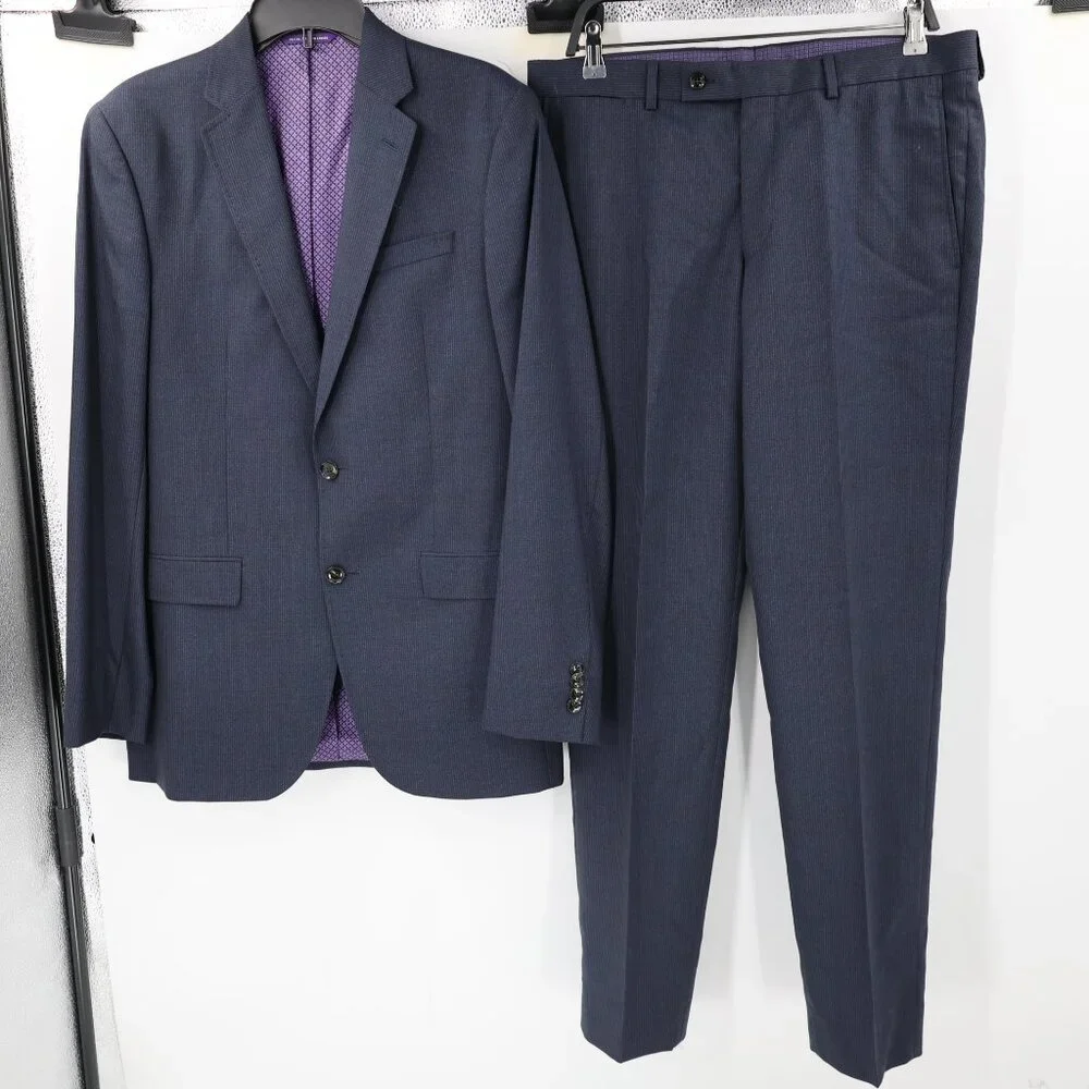 Ted Baker Endurance Suit Mens 40L 35x33 Jay ct wool striped 2 piece blue pants